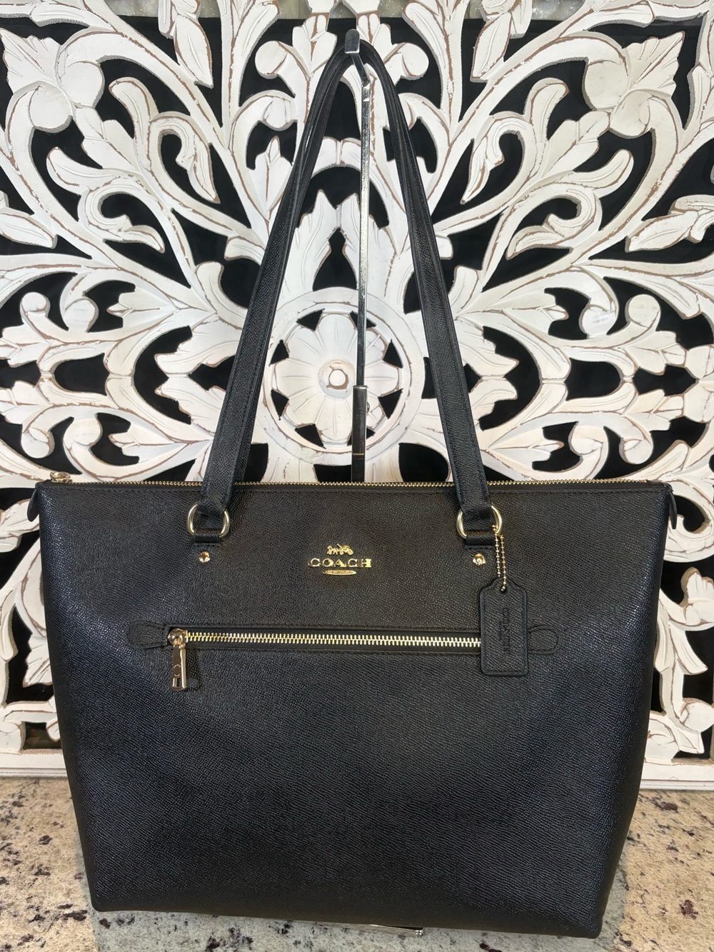 Coach Black Crossgrain Leather Gallery Tote Style #F79608
